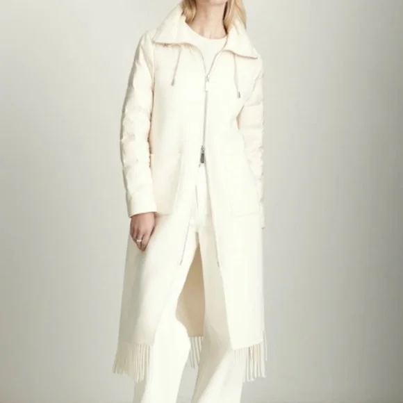 Dawn Levy NY wool & down midi length coat with fringe - Picture 3 of 11